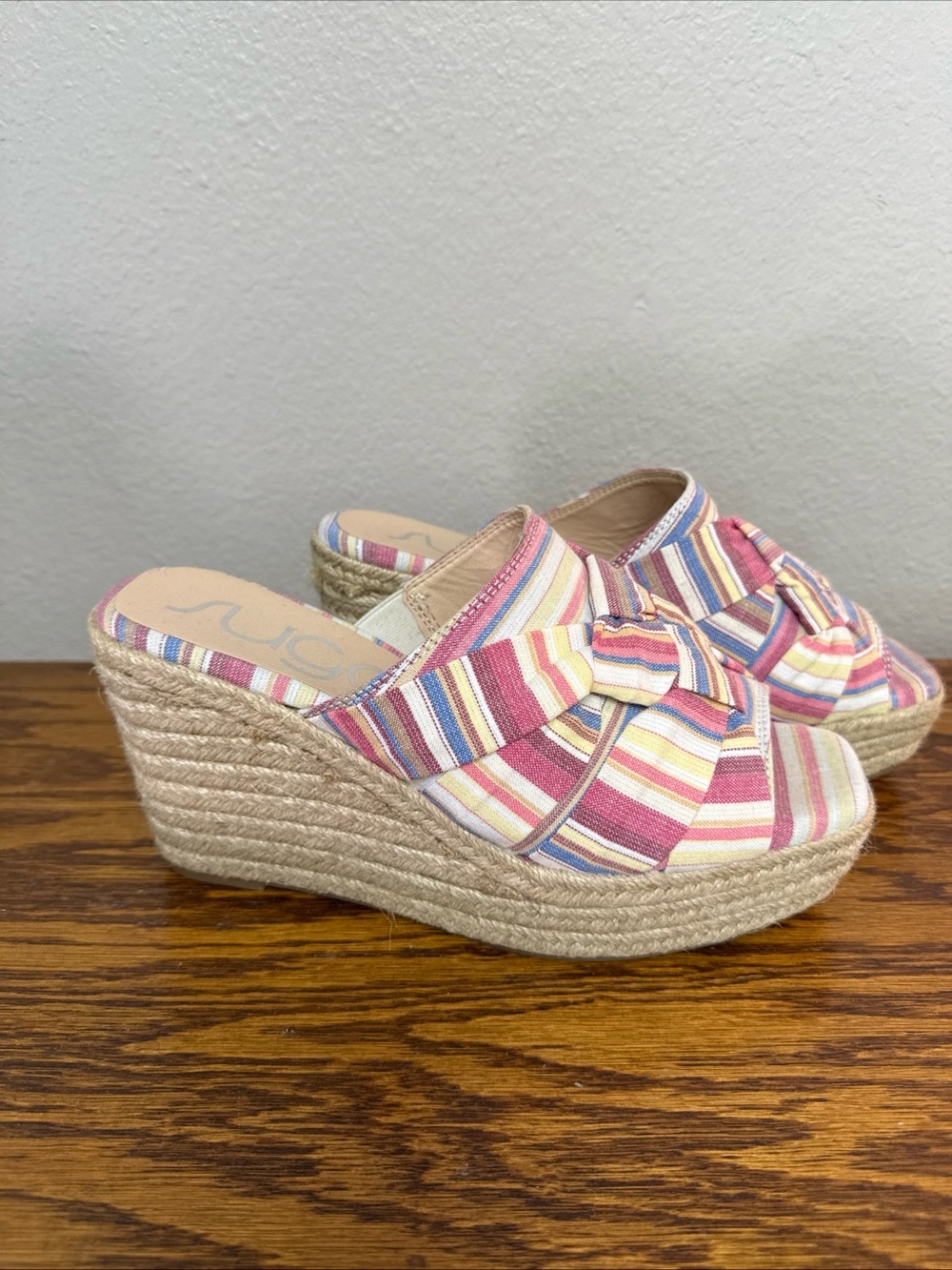 Sugar Harlem Multicolored Stripe Slip On Wedge Sandals Size 9M